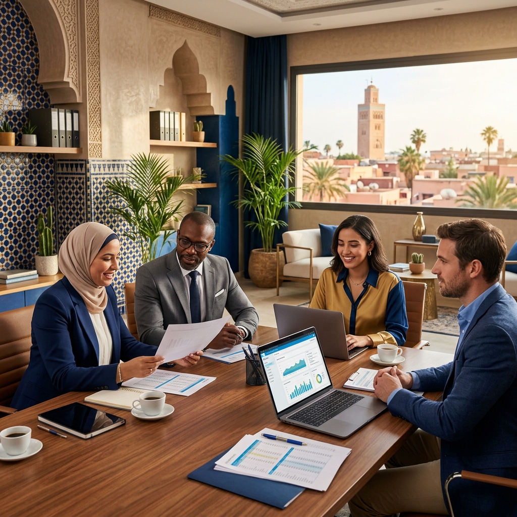 Équipe du Cabinet Comptable Marrakech lors d'une réunion de conseil financier